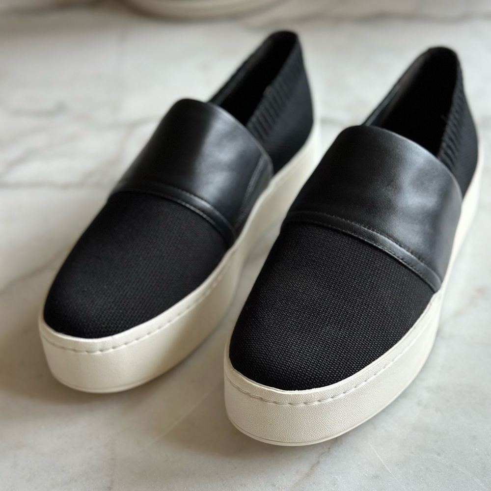 Vince women’s black slip on sneakers, fabric and leather size 7 new w/out box
